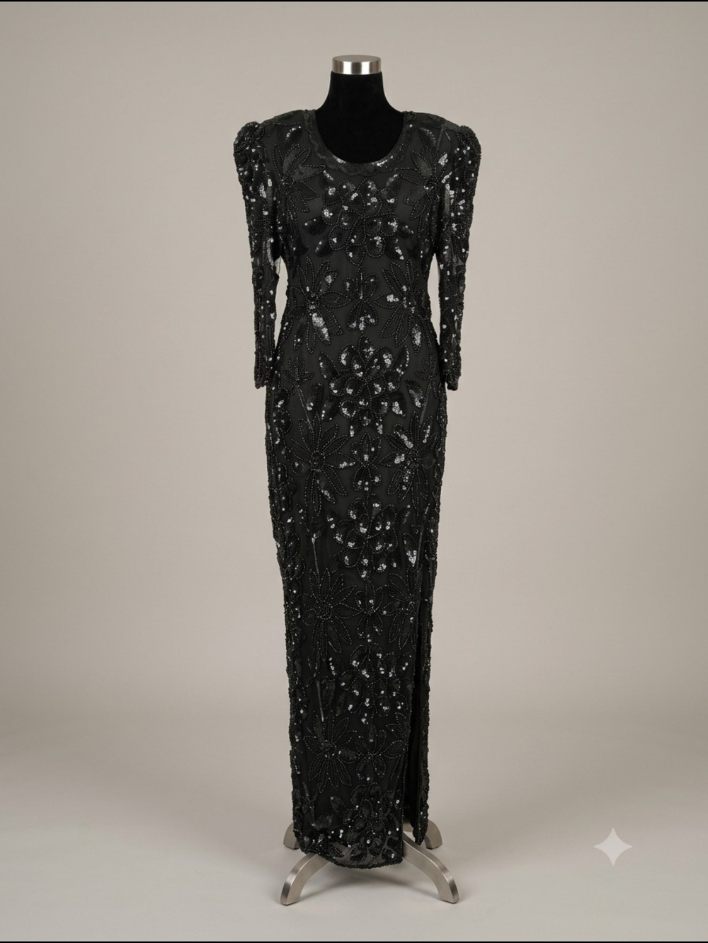 ​Vintage Jasdee New York Beaded Sequin Maxi Gown Dress Black M